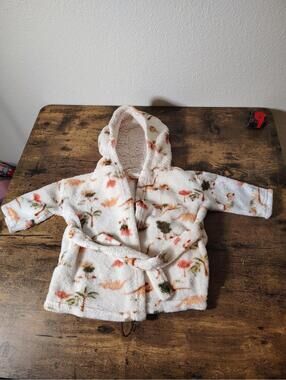 Dinosour Baby Unisex bathrobe front tie Modern Baby size 0-9 mo